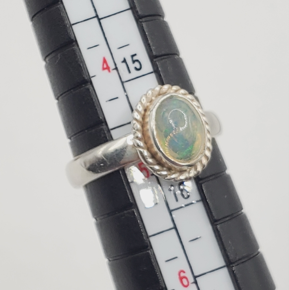 Genuine Opal 925 Sterling Silver Rope Halo Ring - Picture 5 of 5